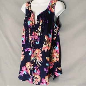 DR2 Floral Print Navy Size Small Sleeveless Tunic
